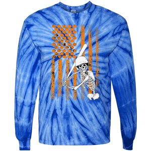 Skeleton Baseball Player Fan Skeleton Halloween Baseball Tie-Dye Long Sleeve Shirt