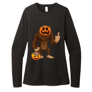 Scary Bigfoot Pumpkin Head Halloween Costume Funny Womens CVC Long Sleeve Shirt