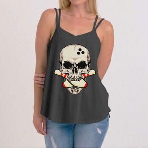 Skull Bowling Pins Retro Skull Skeleton Head Bowling Ball Women's Strappy Tank