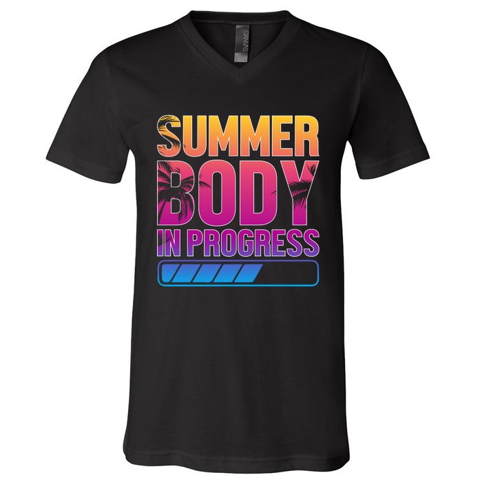 Summer Body Progress Motif V-Neck T-Shirt