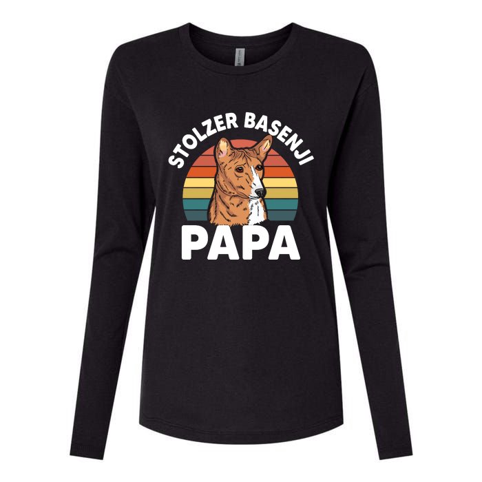 Stolzer Basenji Papa Womens Cotton Relaxed Long Sleeve T-Shirt