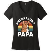 Stolzer Basenji Papa Women's V-Neck T-Shirt