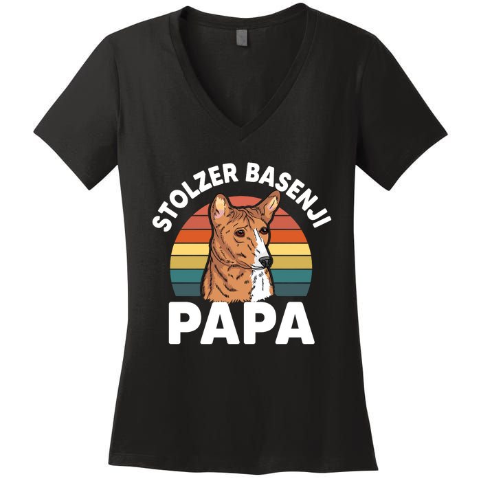 Stolzer Basenji Papa Women's V-Neck T-Shirt