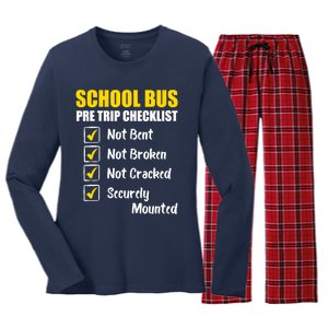 School Bus Pre Trip Checklist School Bus Driver Appreciation Women's Long Sleeve Flannel Pajama Set 