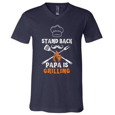 Stand Back Papa Is Grilling Funny Grill BBQ Dad V-Neck T-Shirt