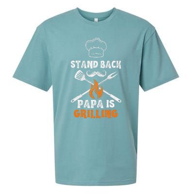 Stand Back Papa Is Grilling Funny Grill BBQ Dad Sueded Cloud Jersey T-Shirt