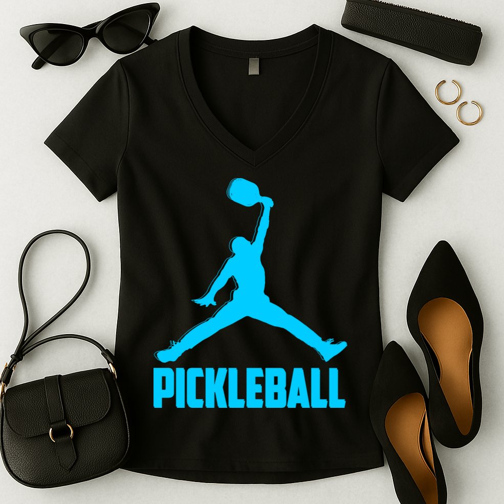 Sky Blue Pickleball Sports Logo Women's V-Neck T-Shirt