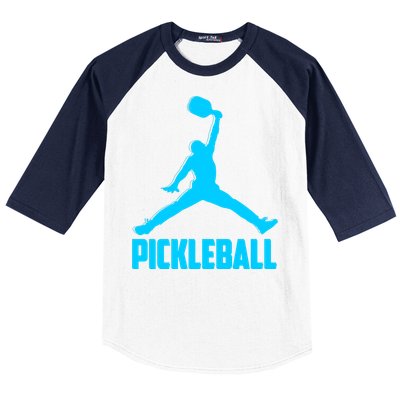 Sky Blue Pickleball Sports Logo Baseball Sleeve Shirt