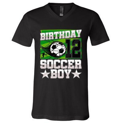 Soccer Birthday Party 12th Birthday 12 Years Old V-Neck T-Shirt