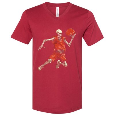 Spooky Basketball Player Skeleton Halloween V-Neck T-Shirt