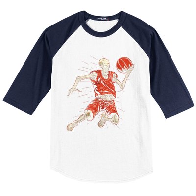 Spooky Basketball Player Skeleton Halloween Baseball Sleeve Shirt