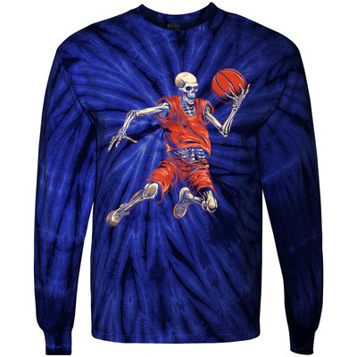 Spooky Basketball Player Skeleton Halloween Tie-Dye Long Sleeve Shirt