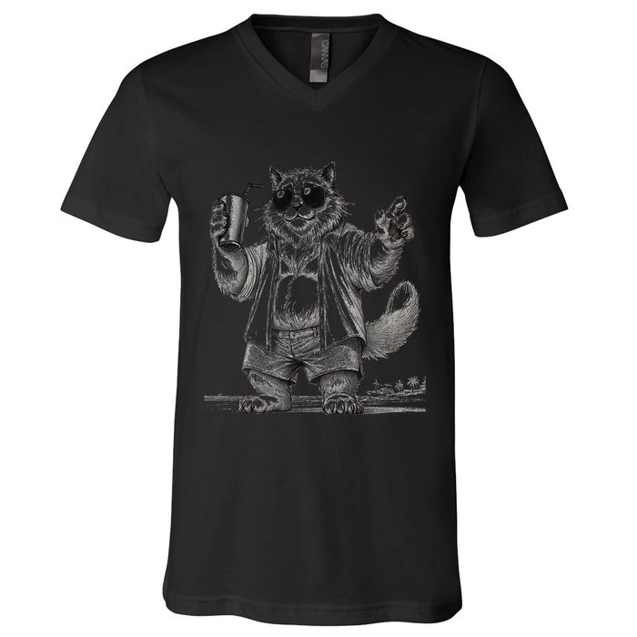 Spring Break Party King – Cool Cat Vibes V-Neck T-Shirt