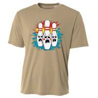 Scared Bowling Pins Cartoon Characters Bowler Colorful Sport Cooling Performance Crew T-Shirt