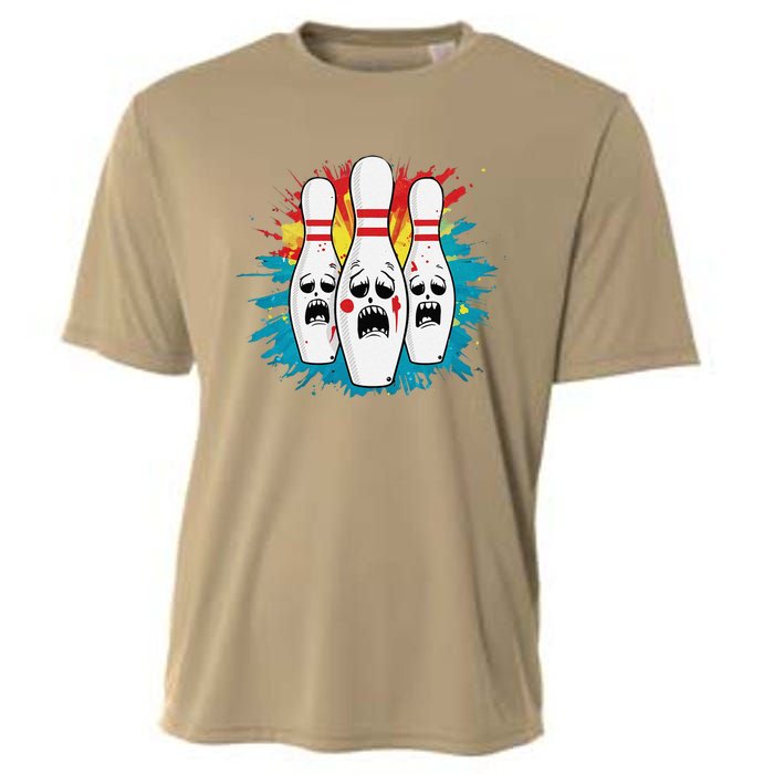 Scared Bowling Pins Cartoon Characters Bowler Colorful Sport Cooling Performance Crew T-Shirt