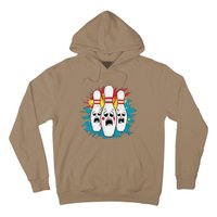 Scared Bowling Pins Cartoon Characters Bowler Colorful Sport Hoodie