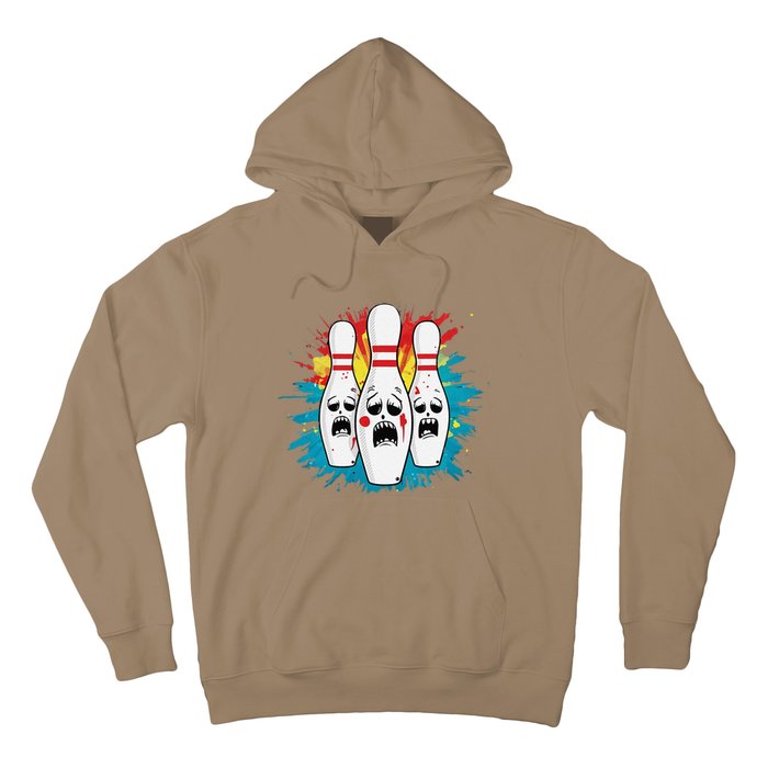 Scared Bowling Pins Cartoon Characters Bowler Colorful Sport Hoodie