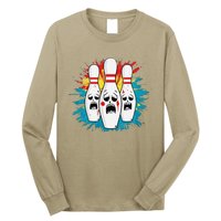 Scared Bowling Pins Cartoon Characters Bowler Colorful Sport Long Sleeve Shirt