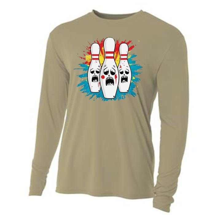 Scared Bowling Pins Cartoon Characters Bowler Colorful Sport Cooling Performance Long Sleeve Crew