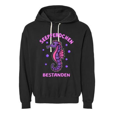 Seahorse Badge Passed Gift Swimming Badge Garment-Dyed Fleece Hoodie