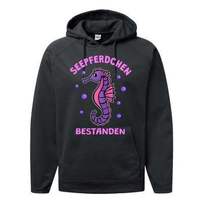 Seahorse Badge Passed Gift Swimming Badge Performance Fleece Hoodie