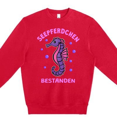 Seahorse Badge Passed Gift Swimming Badge Premium Crewneck Sweatshirt