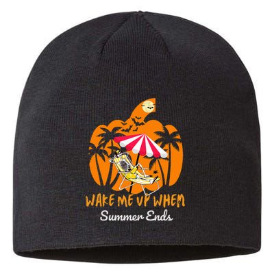 Summerween Beach Pumpkin Skeleton Funny Halloween Holiday Sustainable Beanie