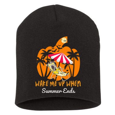 Summerween Beach Pumpkin Skeleton Funny Halloween Holiday Short Acrylic Beanie