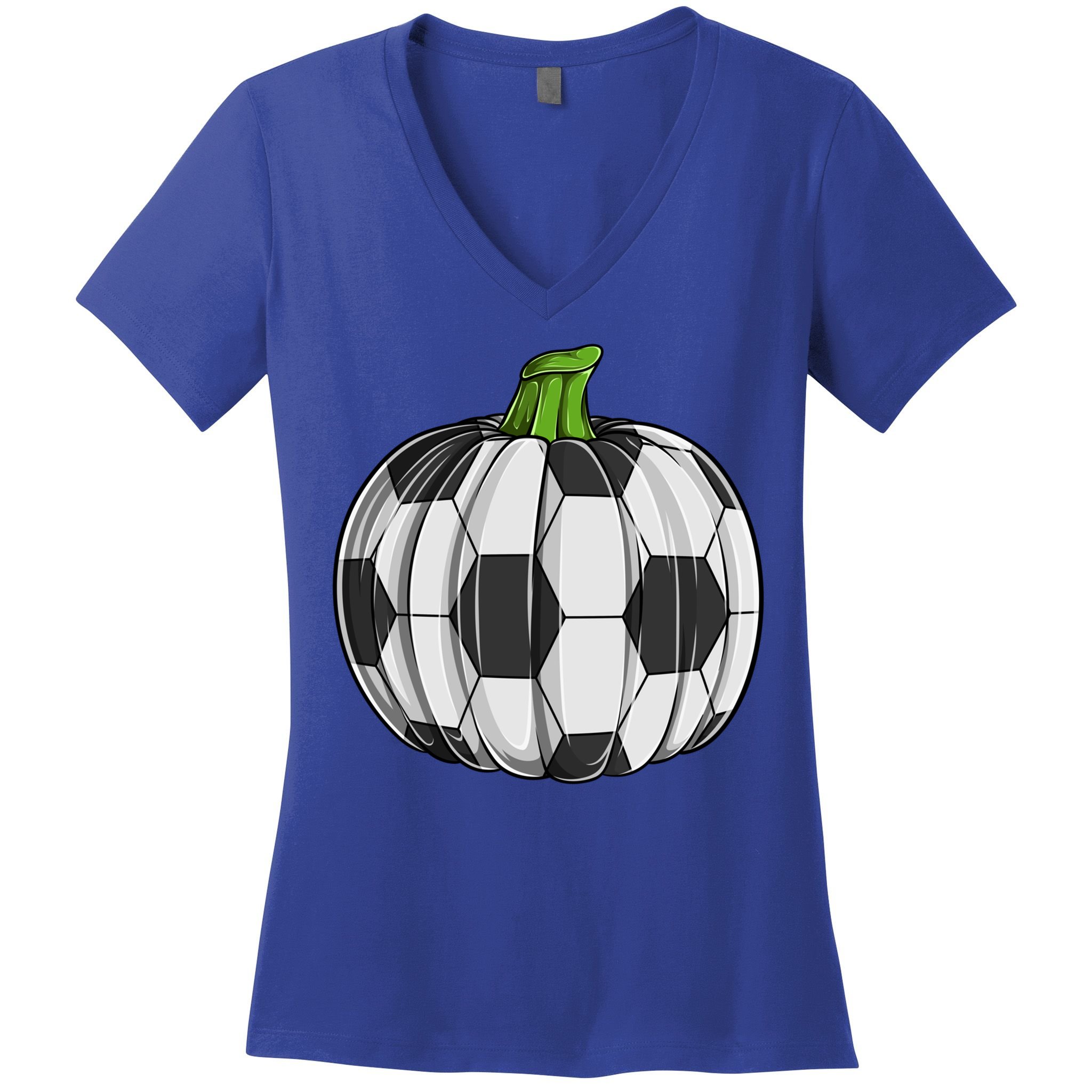 Soccer Ball Pumpkin Halloween Funny Sports Football Boys Cool Gift Women's V-Neck T-Shirt