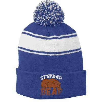 Stepdad Bear Proud Bonus Dad Fathers Day Family Step Dad Great Gift Stripe Pom Pom Beanie