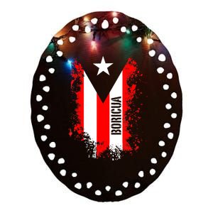 Splattered Boricua Puerto Rican Shirt Puerto Rico Flag Retro Ceramic Oval Ornament