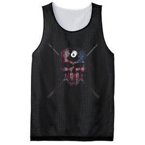 Skull Billiards Pool Player American Flag Best Gift Mesh Reversible Basketball Jersey Tank