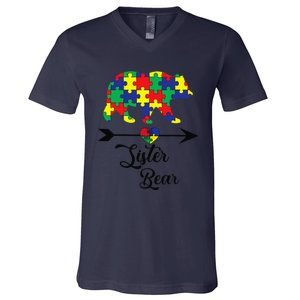 Sister Bear Puzzle Autism Awareness Big Sis Gift Tee V-Neck T-Shirt