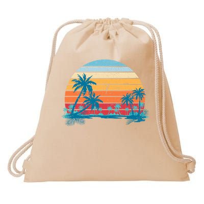 Sunset Beach Palms Summer Vibes Retro Tropical Summer Drawstring Bag
