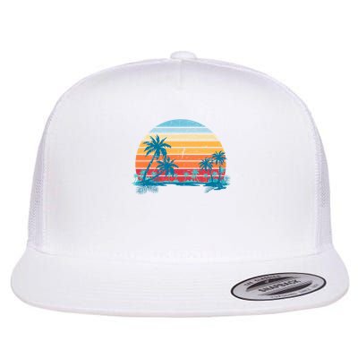 Sunset Beach Palms Summer Vibes Retro Tropical Summer Flat Bill Trucker Hat