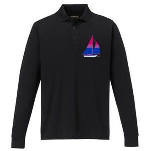 Sailboat Bisexual Pride Cute Gift Performance Long Sleeve Polo