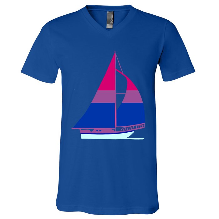 Sailboat Bisexual Pride Cute Gift V-Neck T-Shirt