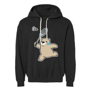 Sweet Bear Playing Badminton Badminton Player Badminton Garment-Dyed Fleece Hoodie