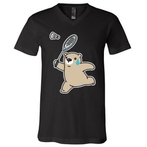 Sweet Bear Playing Badminton Badminton Player Badminton V-Neck T-Shirt