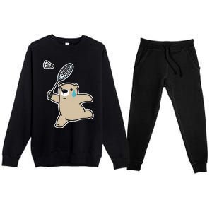 Sweet Bear Playing Badminton Badminton Player Badminton Premium Crewneck Sweatsuit Set