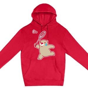 Sweet Bear Playing Badminton Badminton Player Badminton Premium Pullover Hoodie