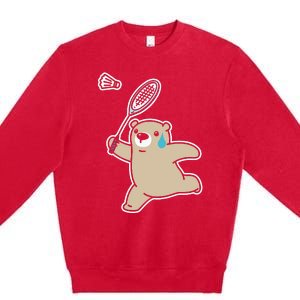 Sweet Bear Playing Badminton Badminton Player Badminton Premium Crewneck Sweatshirt