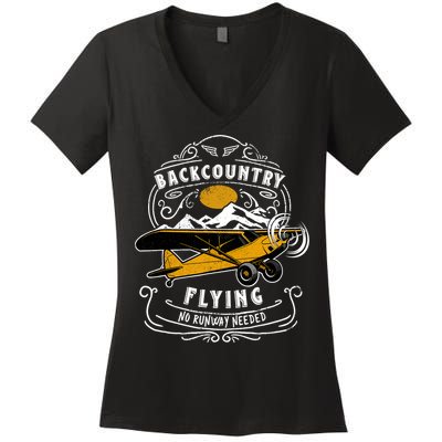 STOL Bush Plane Backcountry Flying Vintage Women's V-Neck T-Shirt