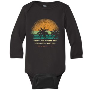 Sunset Beach Palm Trees Summer Vibes Retro Tropical Summer Baby Long Sleeve Bodysuit