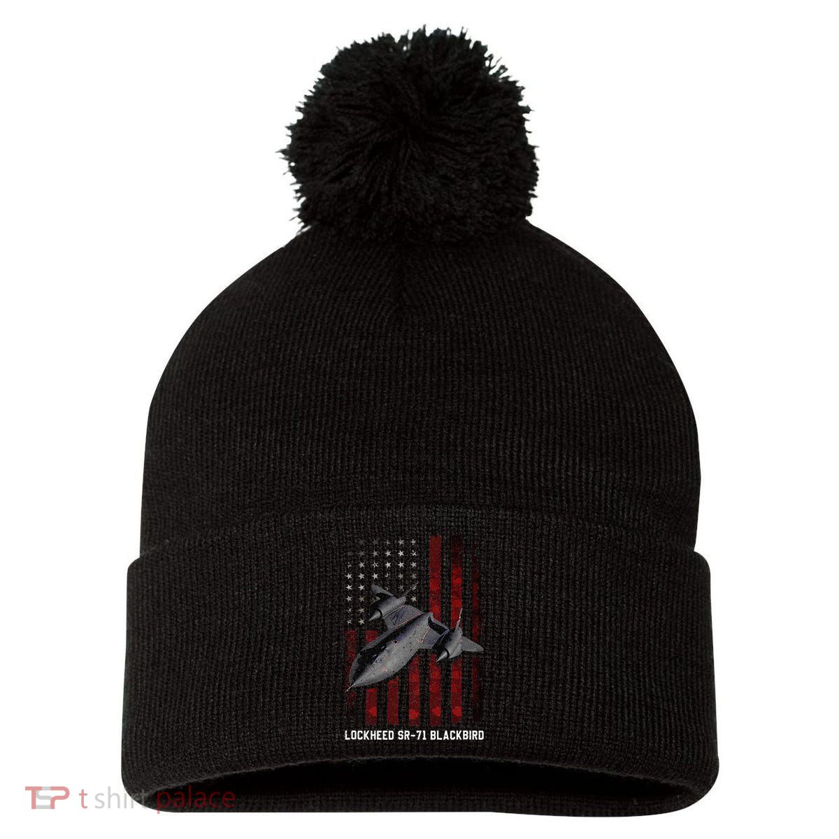 Sr71 Blackbird Plane Pom Pom 12in Knit Beanie