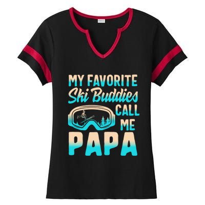 Ski Buddies Papa Skiing Goggles Snowboarding Grandpa Dad Cool Gift Ladies Halftime Notch Neck Tee