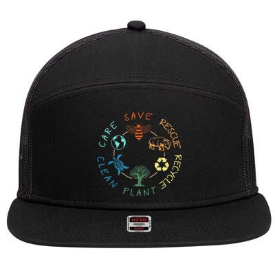 Save Bees Rescue Animals Recycle Plastic Earth Day 2024 7 Panel Mesh Trucker Snapback Hat