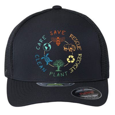 Save Bees Rescue Animals Recycle Plastic Earth Day 2024 Flexfit Unipanel Trucker Cap