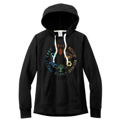 Save Bees Rescue Animals Recycle Plastic Earth Day 2024 Women's Fleece Hoodie