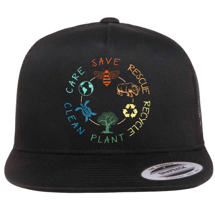 Save Bees Rescue Animals Recycle Plastic Earth Day 2024 Flat Bill Trucker Hat